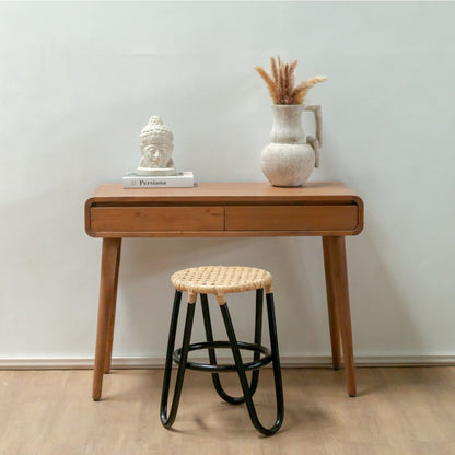 Rattan stool KOLAKA black Ø35 cm - three-legged woven seat
