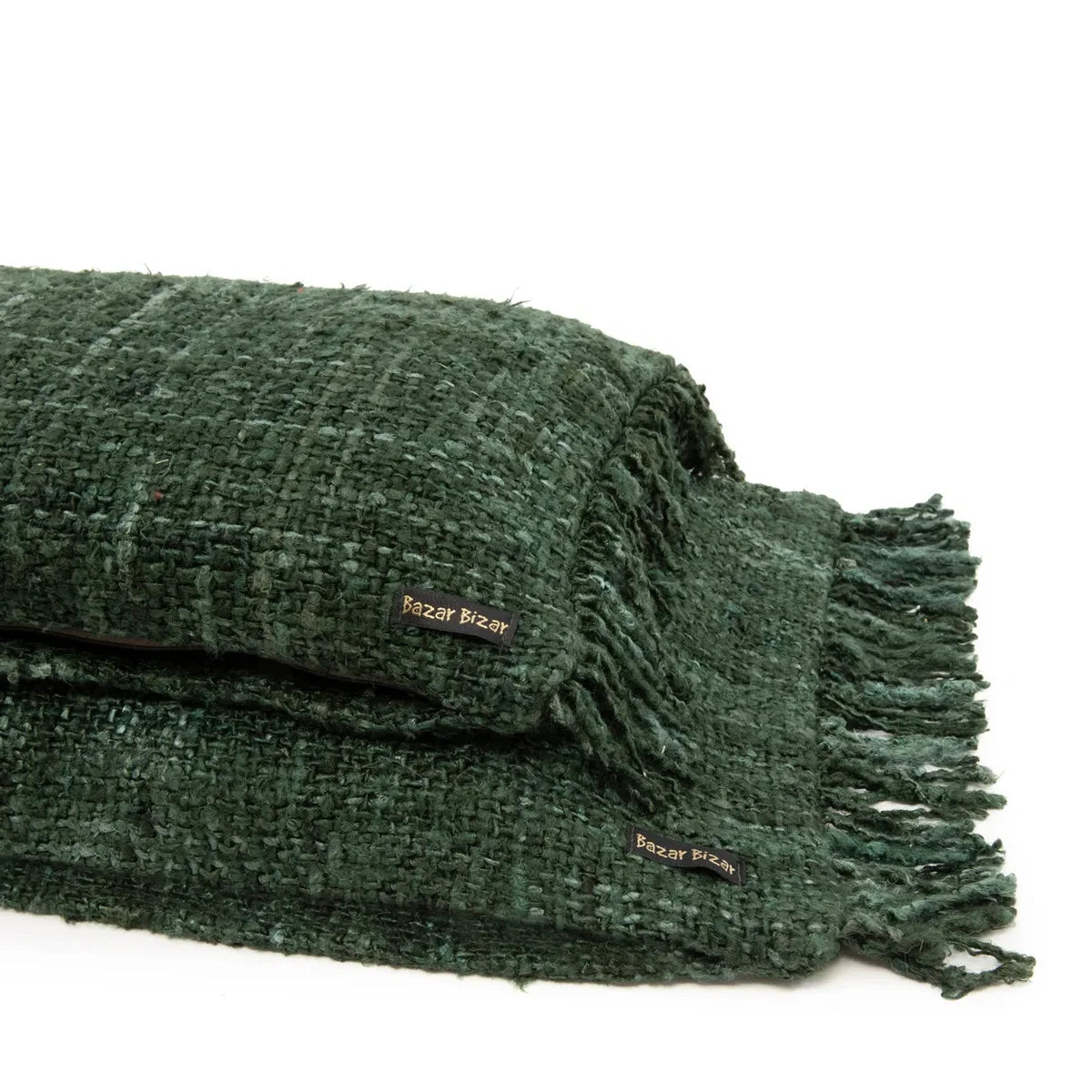 Håndfarvet lændepude i bomuld, skovgrøn - 35×100cm