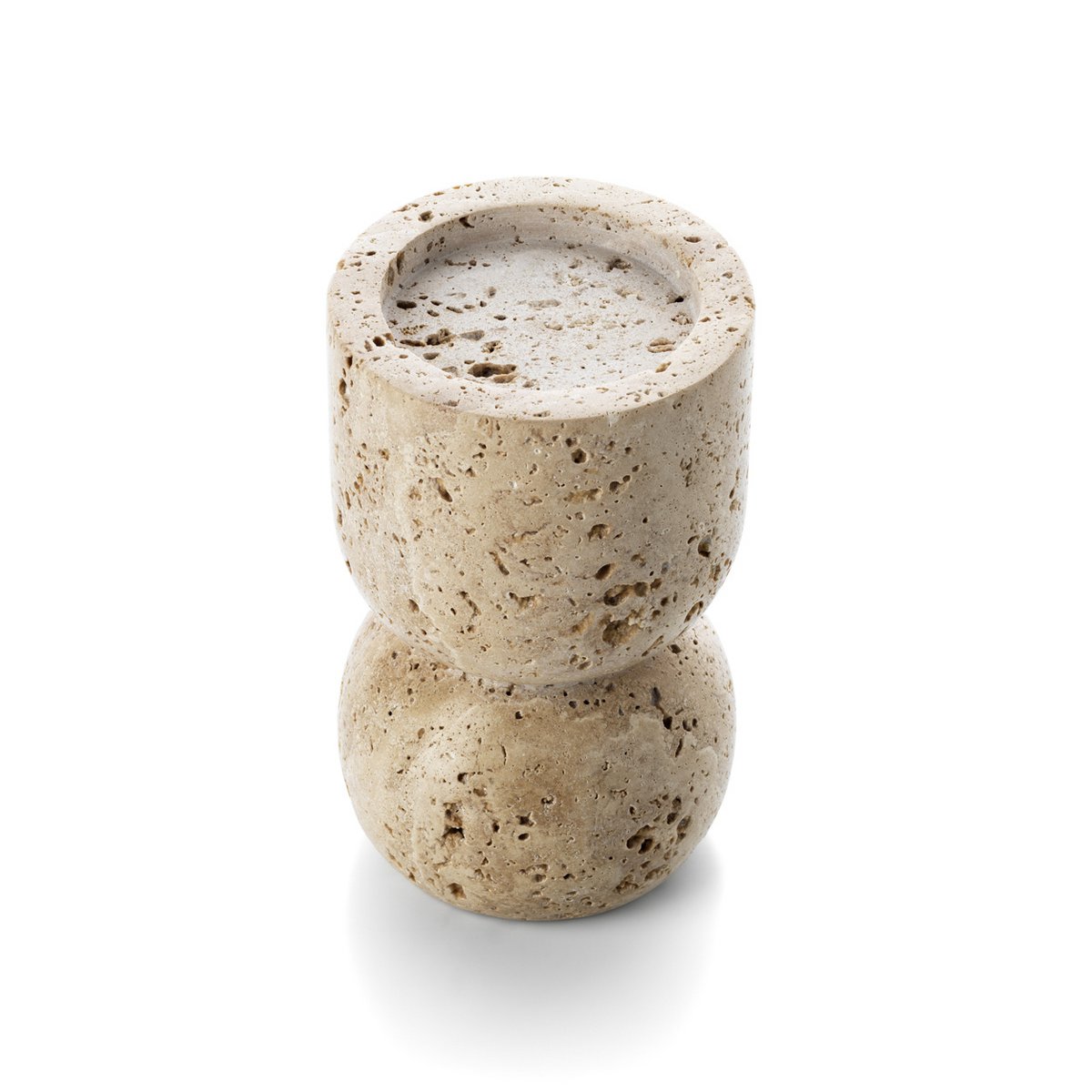 Travertine Vessel pillar candle holder, beige - hand-finished