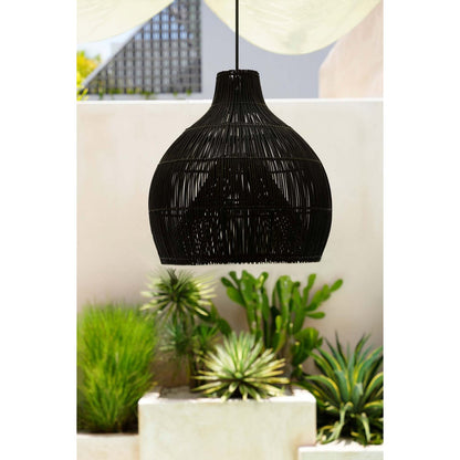 Sort pendelskærm af rattan, 50 cm - håndvævet