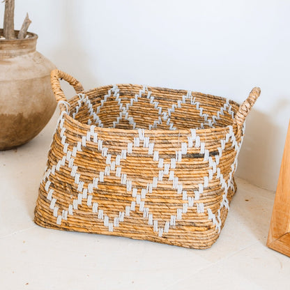 Søgræs & bomuld opbevaringskurv 45×45 cm – vævet firkantet