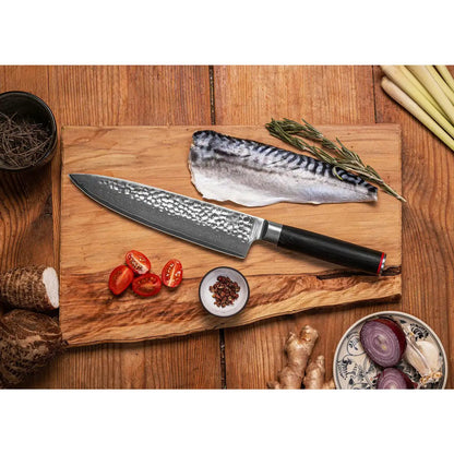 Damascus steel knife set, 6 pieces - hammered blades