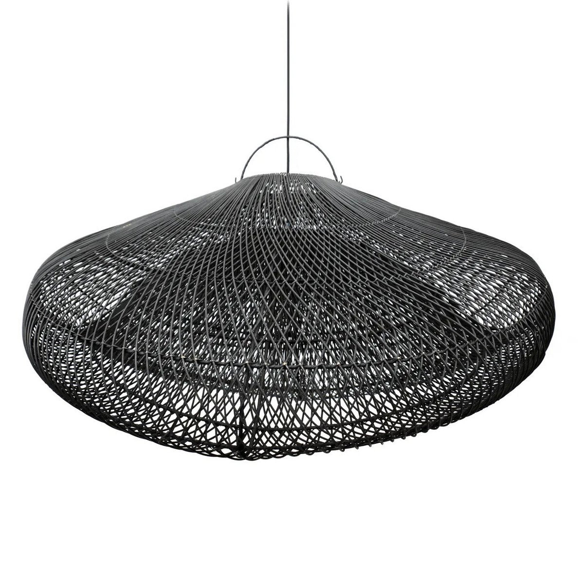 Schwarzer Rattanwolken-Pendelschirm 120 cm XXL - handgewebt