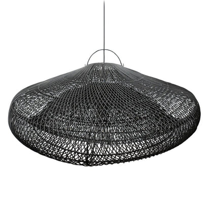 Schwarzer Rattanwolken-Pendelschirm 120 cm XXL - handgewebt