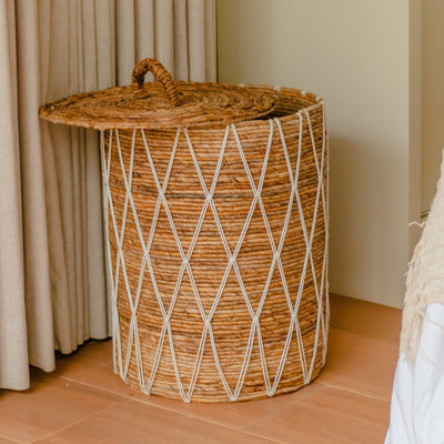 Banana fibre laundry basket KISA with lid - natural