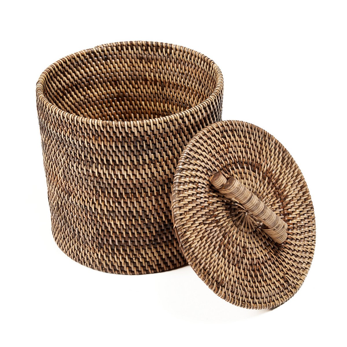 Rattan storage bin, low - Natural brown