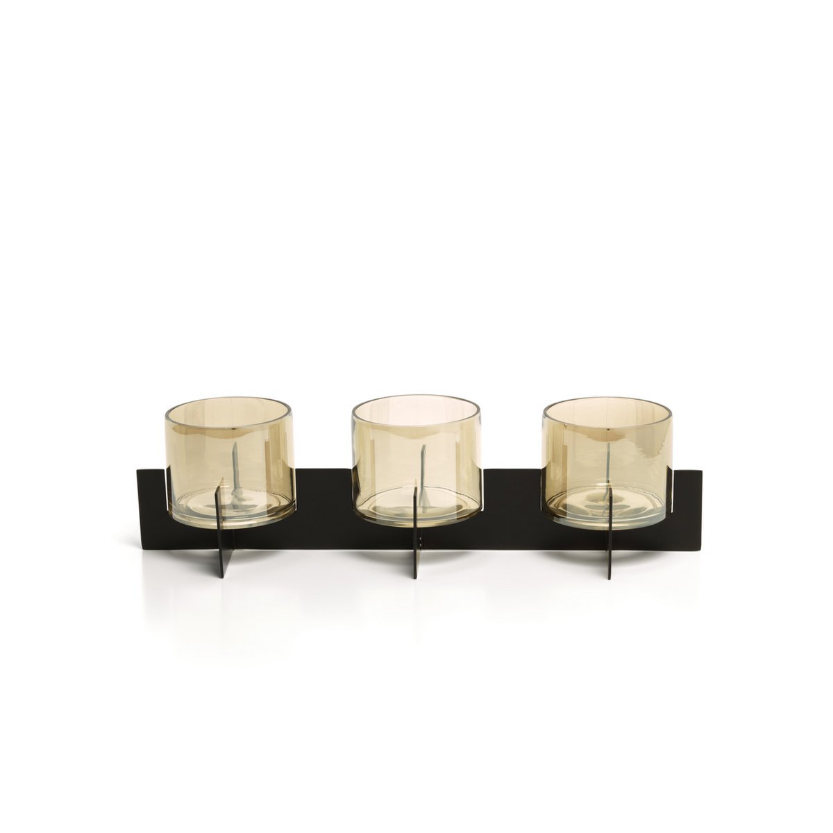 Trio Noir candle holder, brass with glass - black
