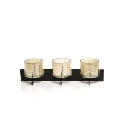 Trio Noir candle holder, brass with glass - black