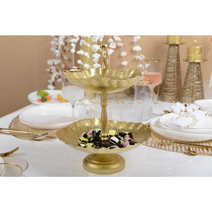 Gold metal cake stand, two tier - 31cm