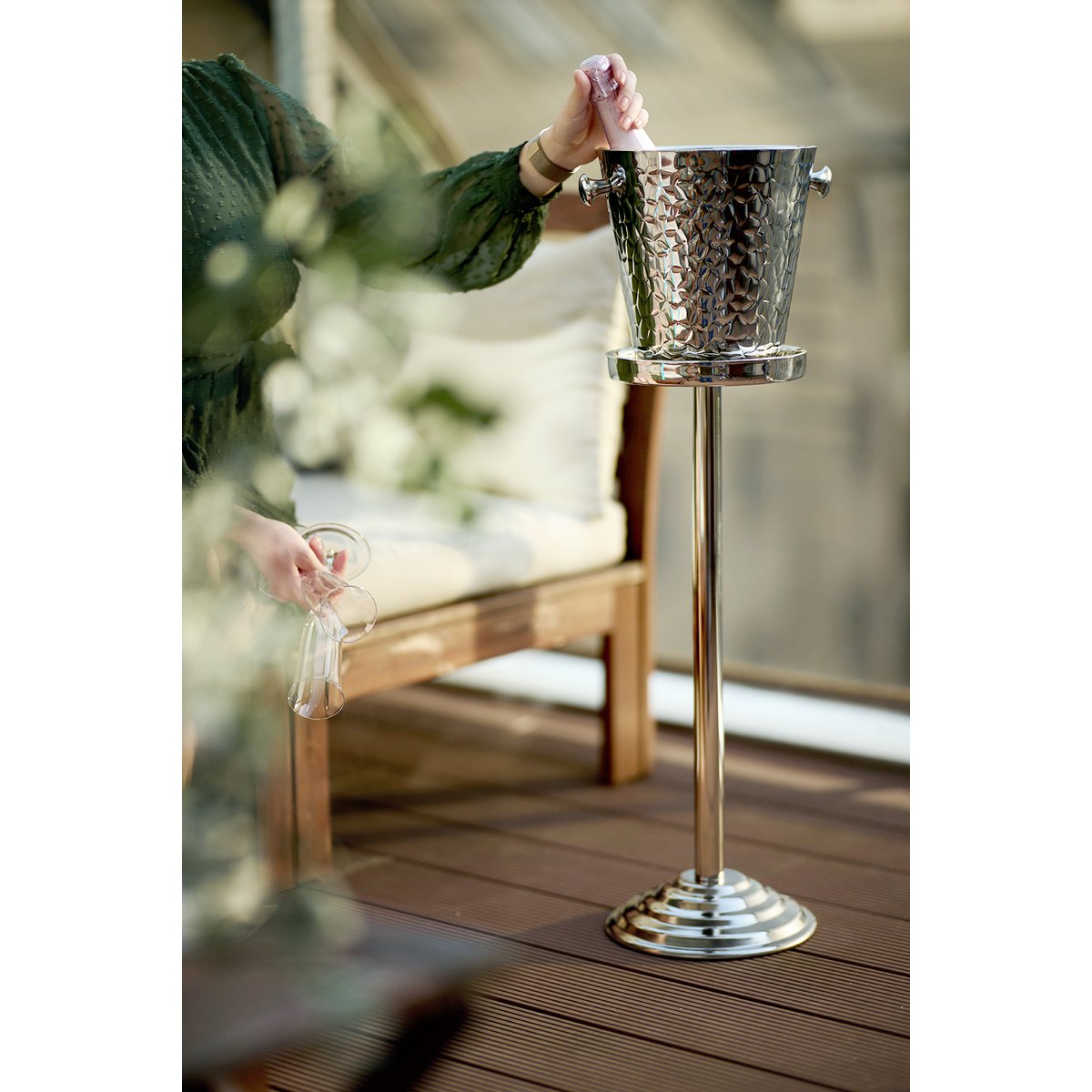 Champagne cooler with stand, stainless steel - 83 cm tall