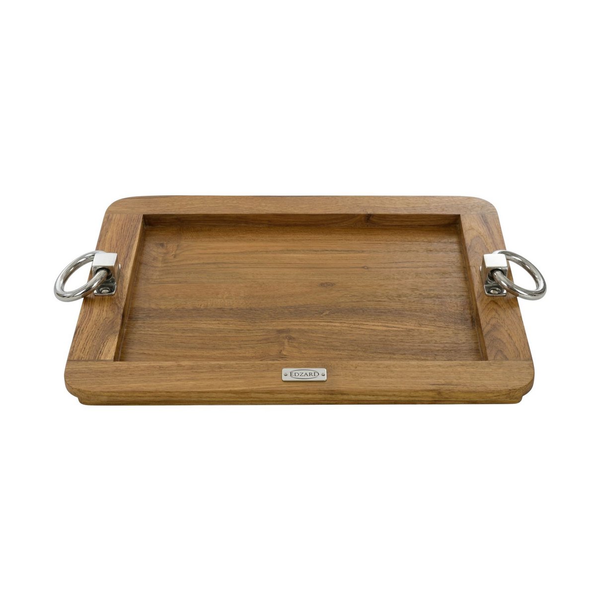 Wood and steel serving tray Osgard, 45 × 35 cm – teak finish