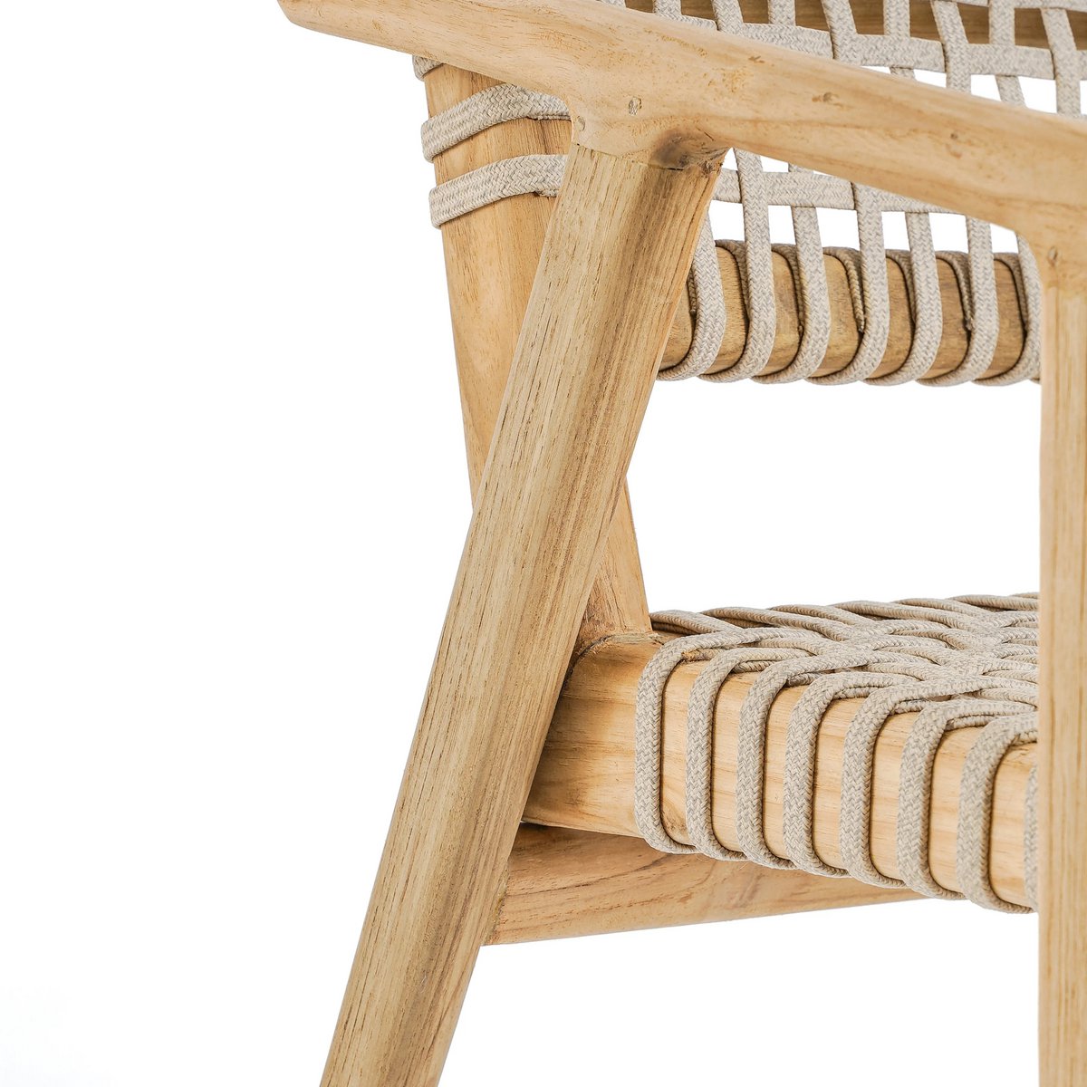 Reclaimed teak armchair - hand-woven cord