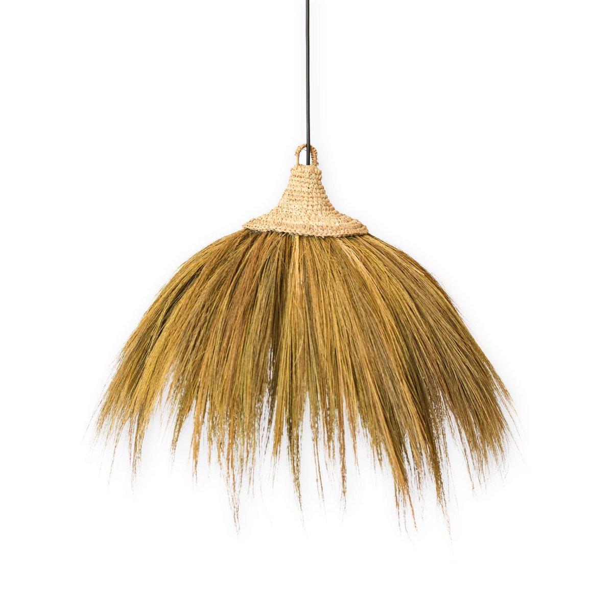 Raffia pendant light Ø 53 cm – fringed shade, beige, green and brown