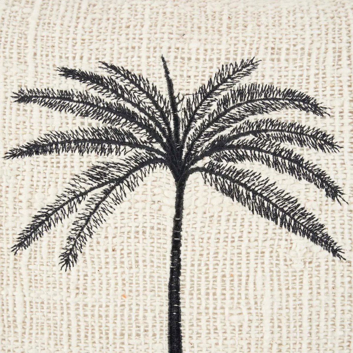 Pudebetræk i bomuld 50×50 cm – palmeblad, natur sort