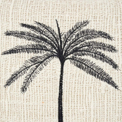Pudebetræk i bomuld 50×50 cm – palmeblad, natur sort