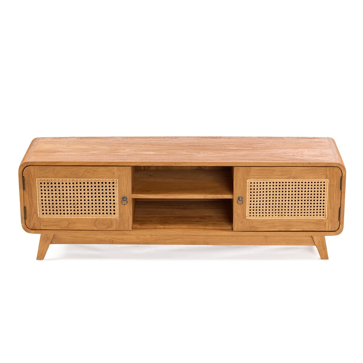 TV cabinet, teak and rattan - natural - 150 cm wide