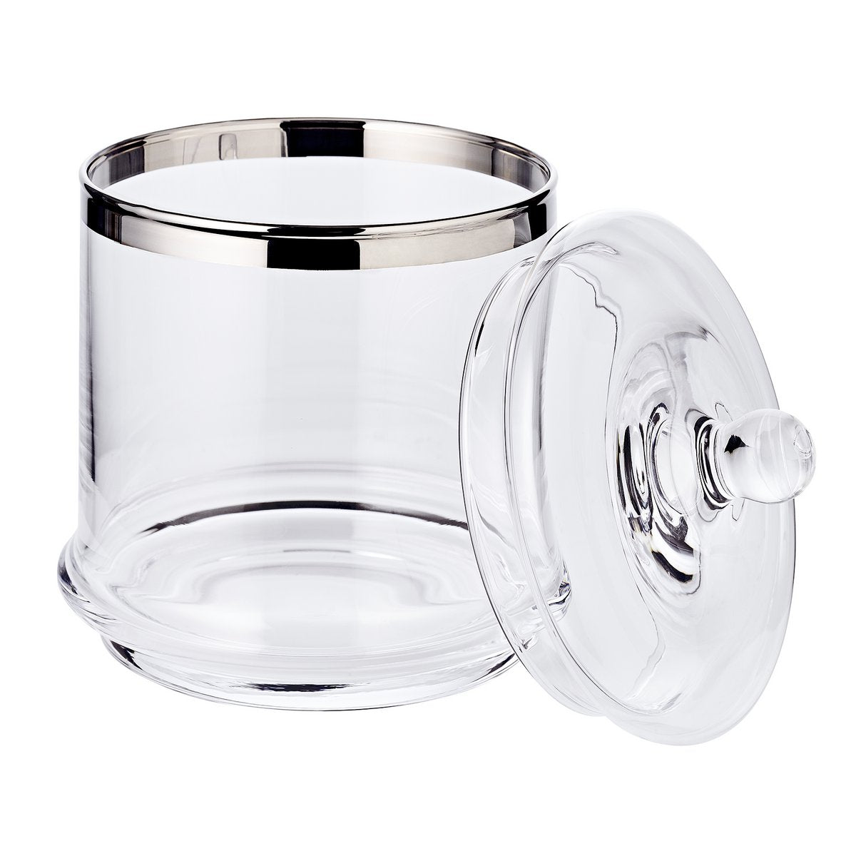Hand-blown glass jar Lia, 29cm with lid - platinum rim