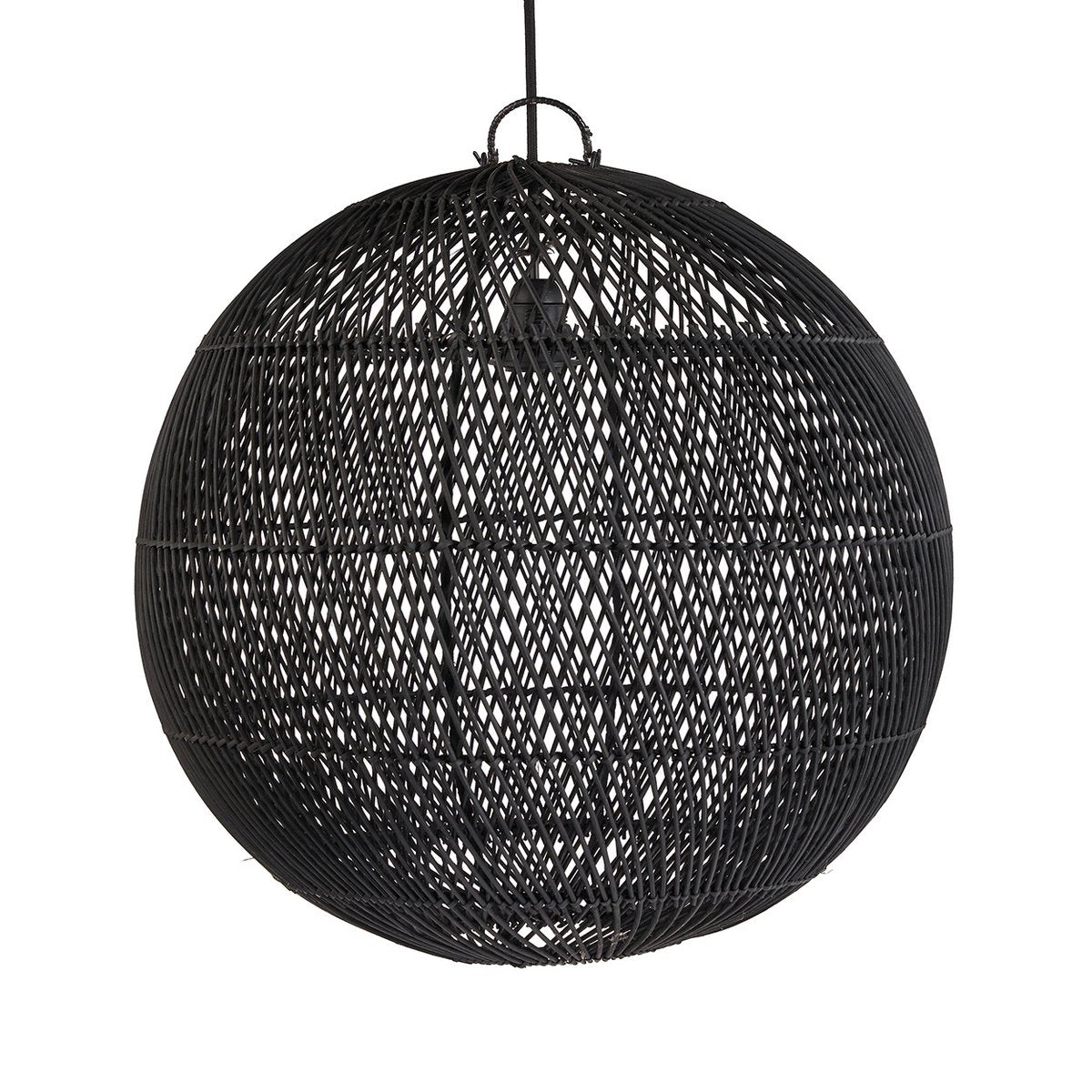 Håndvævet rattan kugle pendelskærm 50 cm - sort, medium