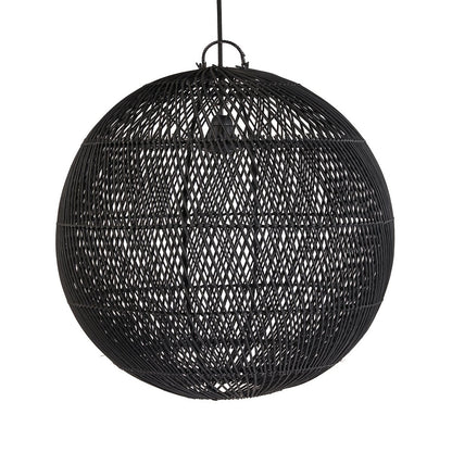 Håndvævet rattan kugle pendelskærm 50 cm - sort, medium