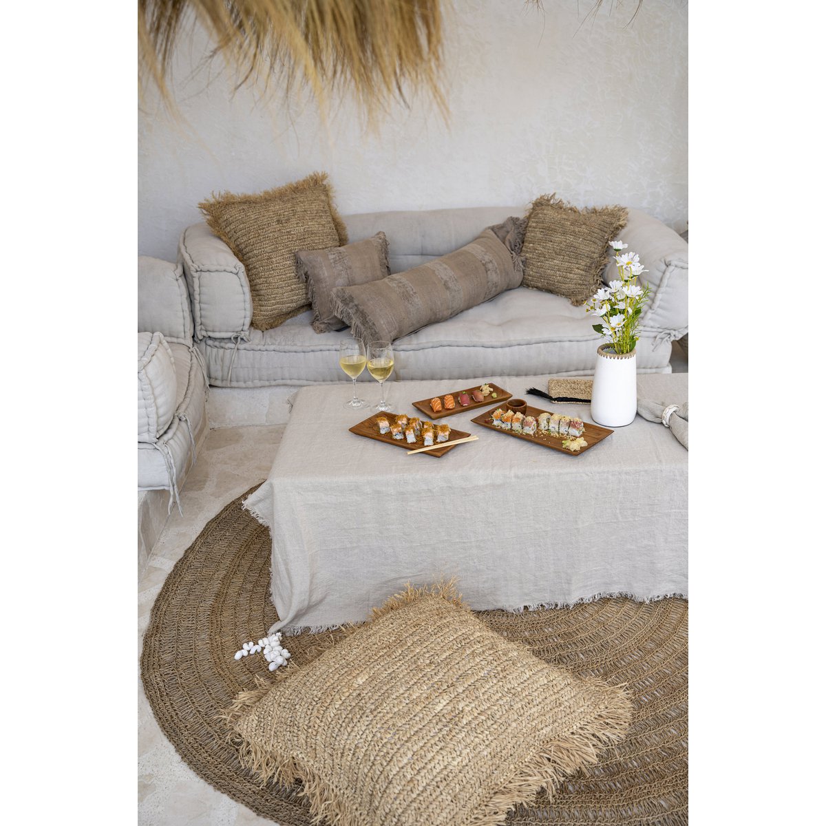 Tischdecke aus Leinen, beige, 150×150 cm