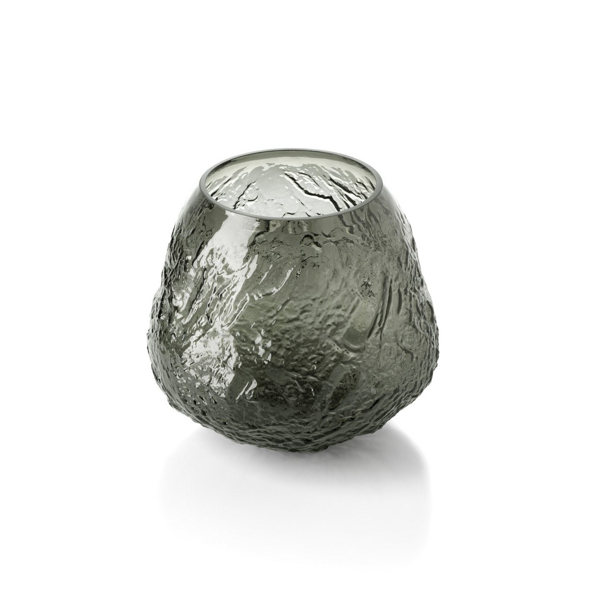 Black glass vase, crater texture - L