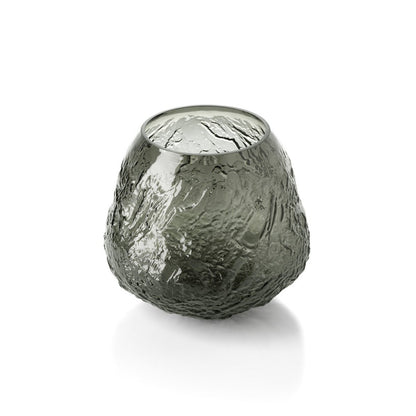 Black glass vase, crater texture - L