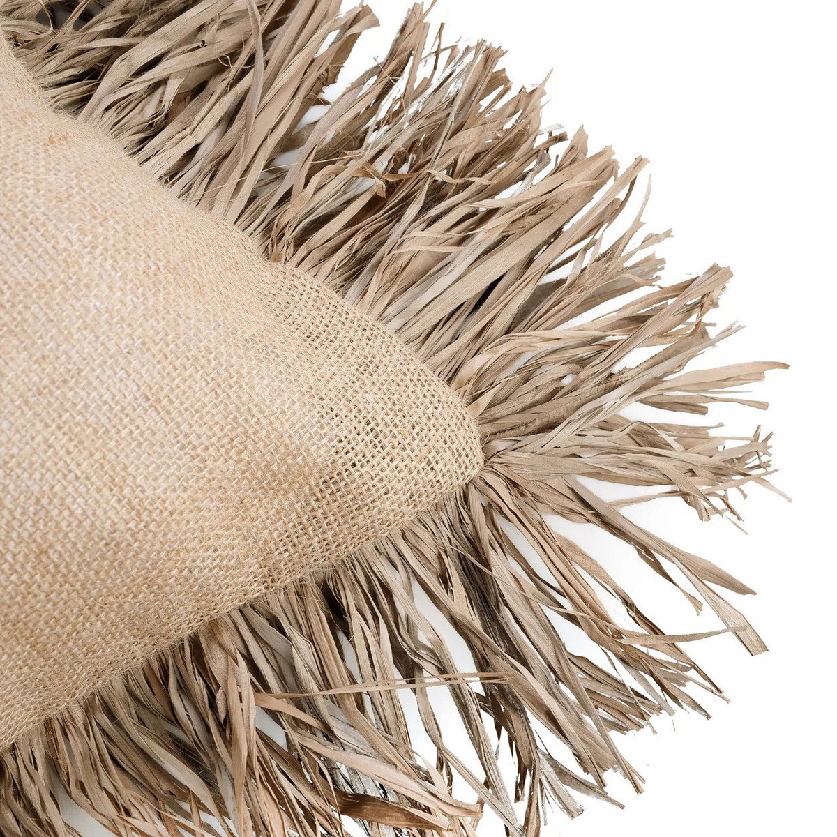 Cotton cushion cover with jute fringe, 60×60 cm - Natural