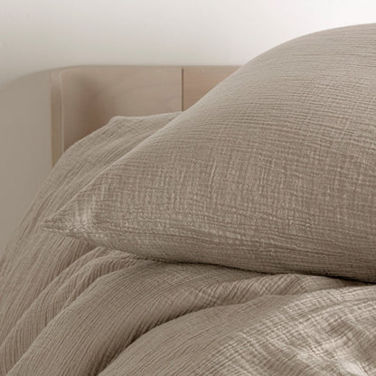 Cotton muslin duvet cover - beige crinkle