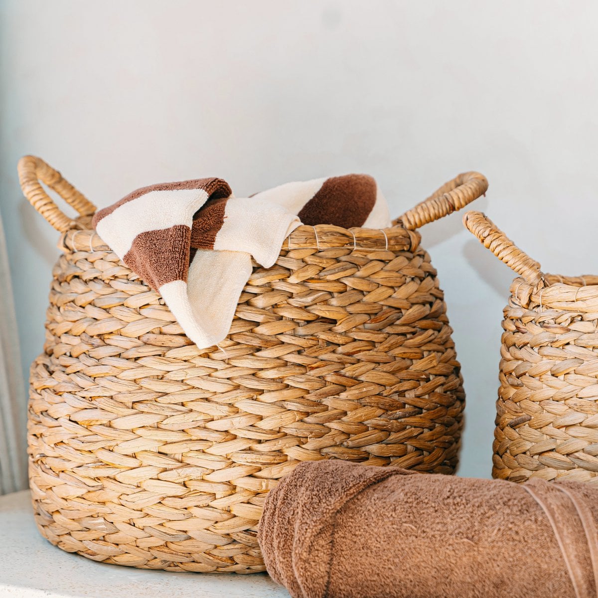 Runder Korb aus geflochtener Jute Ø 35 cm – bauchig beige, 27 cm hoch
