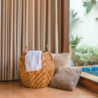 Rund vandhyacintkurv, beige og brun zig-zag – Wayag