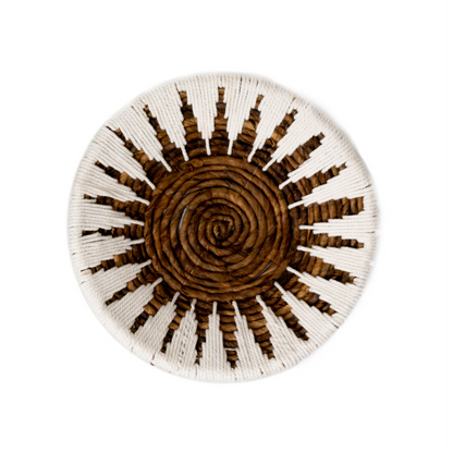 Woven wall circle MADALA, Ø40 cm – cotton and jute, geometric pattern