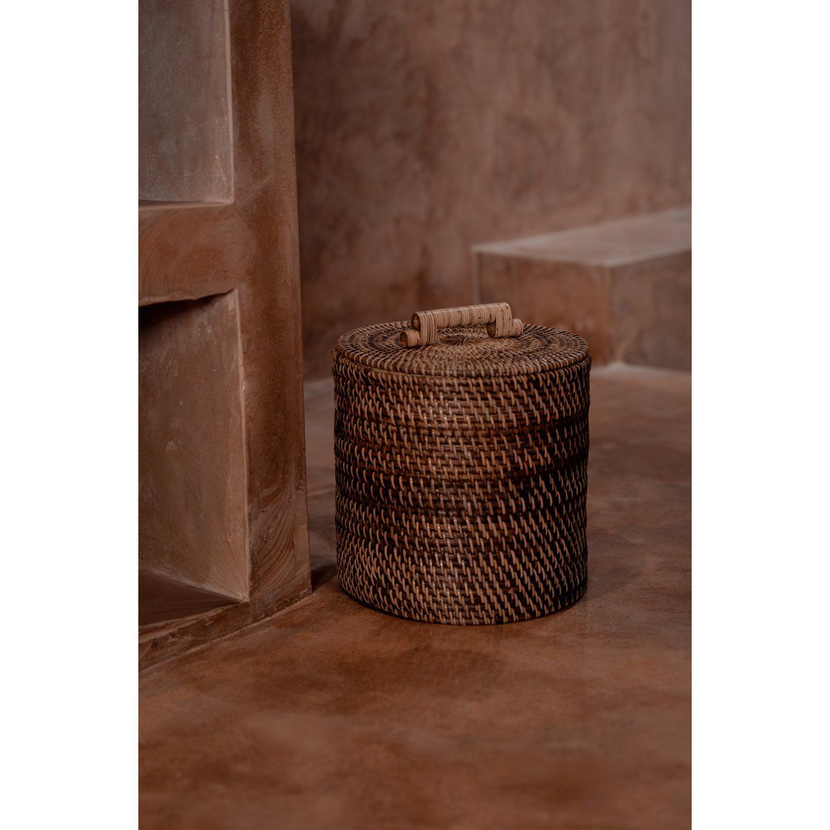Rattan storage bin, low - Natural brown