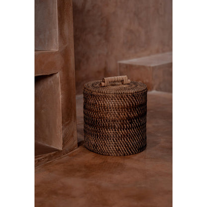 Rattan storage bin, low - Natural brown