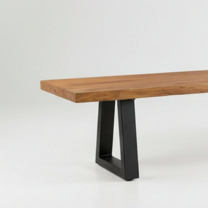 Teak bench with iron legs, 220 cm - reclaimed