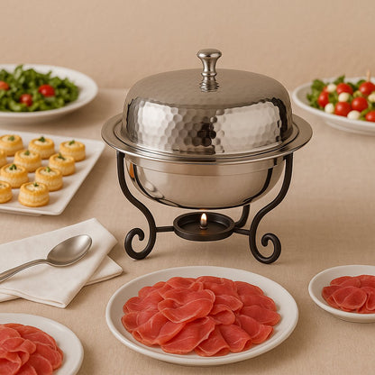 Hammered steel chafing dish round 1 L - buffet warmer