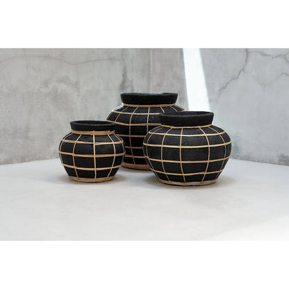 Terracotta vase med fletdetalje - S