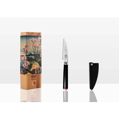 440C steel paring knife 90 mm - hammered blade with bamboo saya