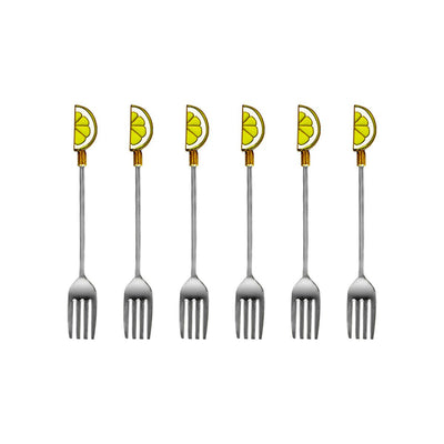 Stainless steel lemon dessert forks, set of 6