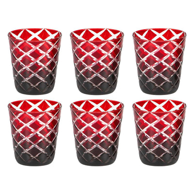Hand-cut crystal glasses Dio, red, set of 6, 10 cm high