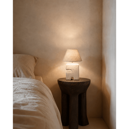 Papier-mâché table lamp, white, small - handmade