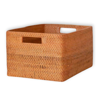 Handwoven rattan shelf basket Warsa M – 38 × 23 × 28 cm