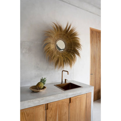 Glass mirror, grass frame, round, 90 cm - natural