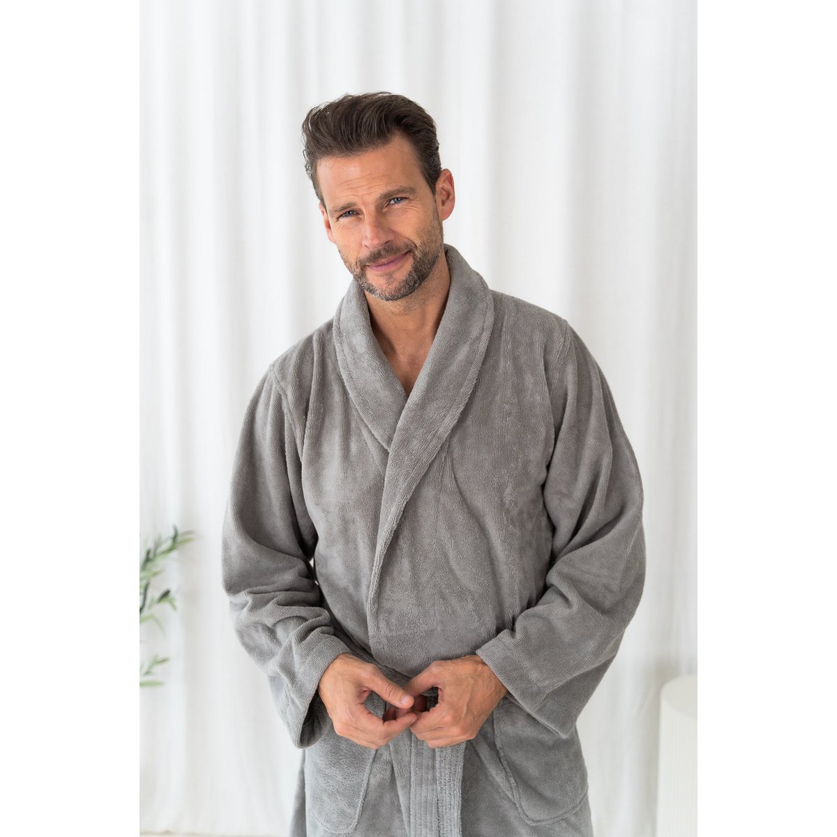 Badekåbe i teddyfleece str. L – skifergrå