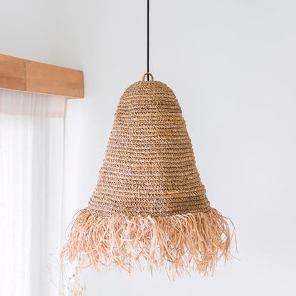 Raffia- og jutependellampeskærm Ø 40 cm – KALIMA med frynser