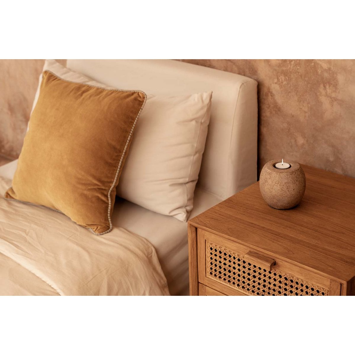 Teak rattan nightstand, handwoven - Natural