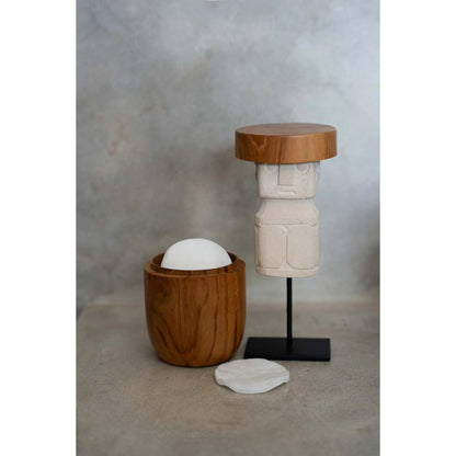 Teak wood jar with lid, natural - small storage