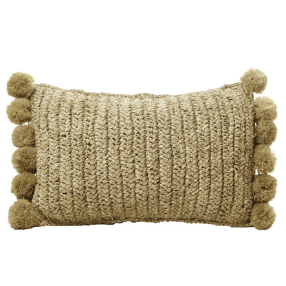 Raffia & cotton cushion with filling - SANUR, beige