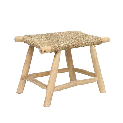 Seagrass and wood stool, 60 cm - handmade