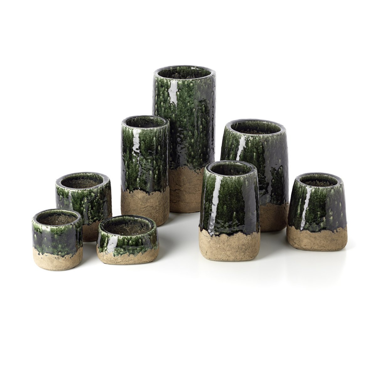 Stoneware cylinder vase, concrete green - M