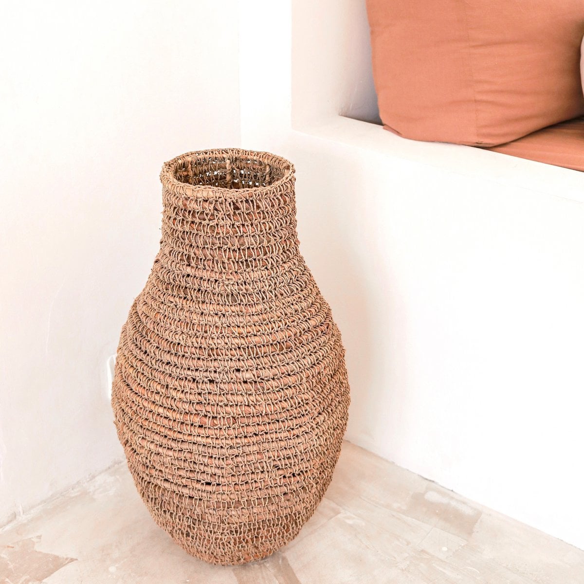 Banana fibre, raffia & jute vase SAKRA - beige, brown & green